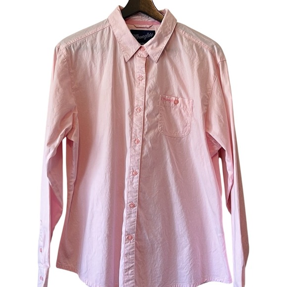 Wrangler‎ Women's Button Shirt Size XL Pink Western Cowgirl Ribbon Logo Cotton - Picture 1 of 7